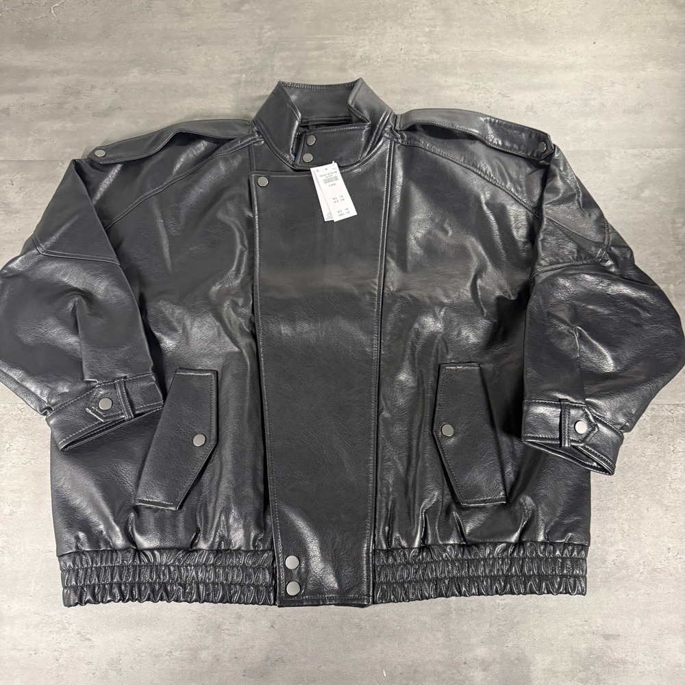 Abercrombie & Fitch Jacket Womens XL Bomber Black Vegan Leather NEW Mockneck